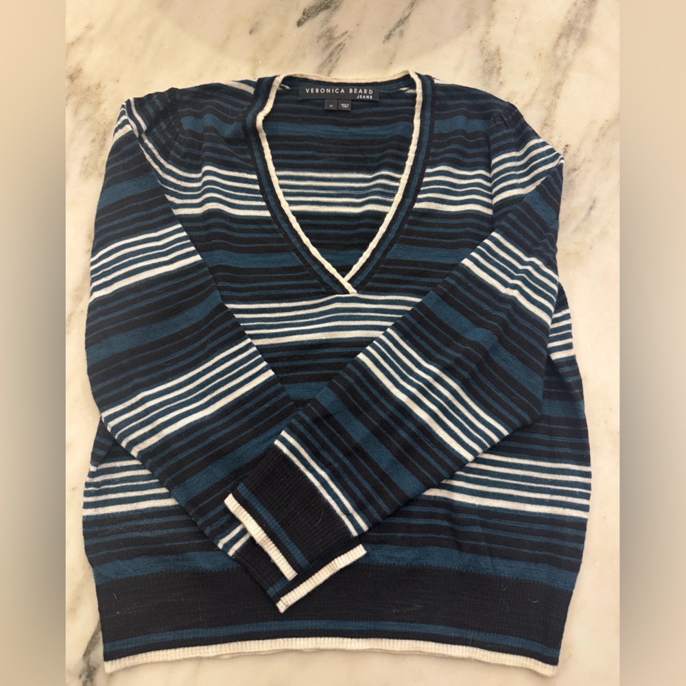 Veronica Beard Rosalin Navy and White Striped Skirt - Picture 2 of 2